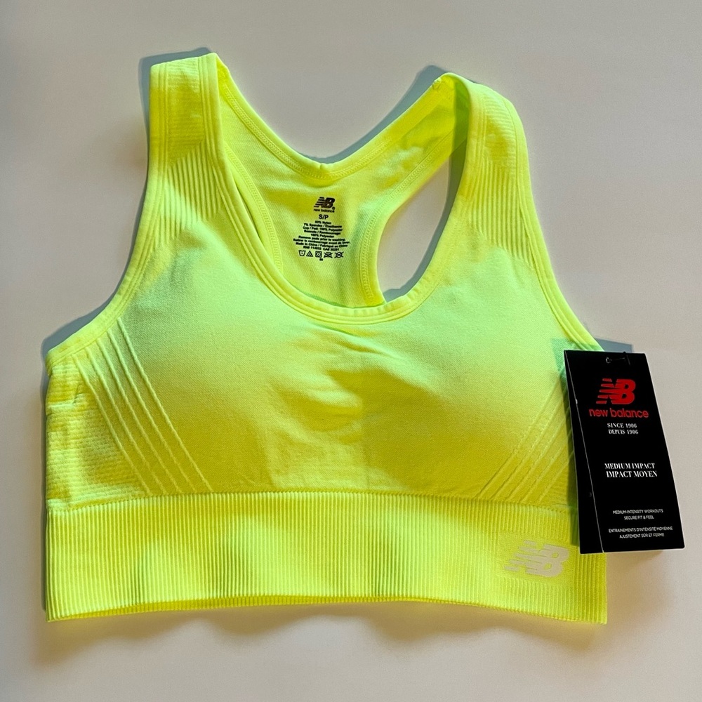 NWT Sports Bra New Balance S Neon Yellow/Green Gym Athletic Fitness Workout